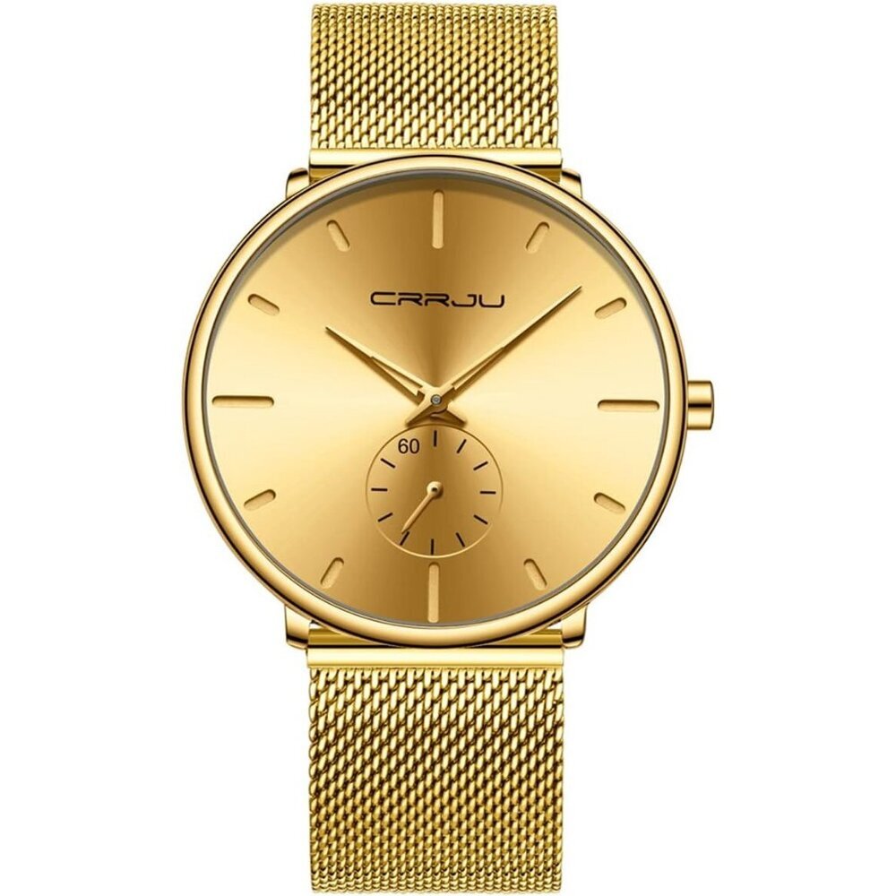 Men's Gold Ultra-Thin Minimal Waterproof Stainless Steel Mesh Band Wrist Watch